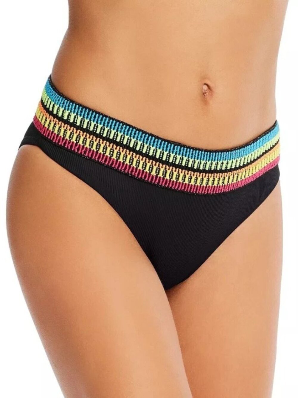 Peixoto Womens Kiwi Zoni Ribbed Contrast Trim Swim Bottom Separates Black M NWT